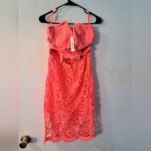 Love Culture strapless coral lace dress